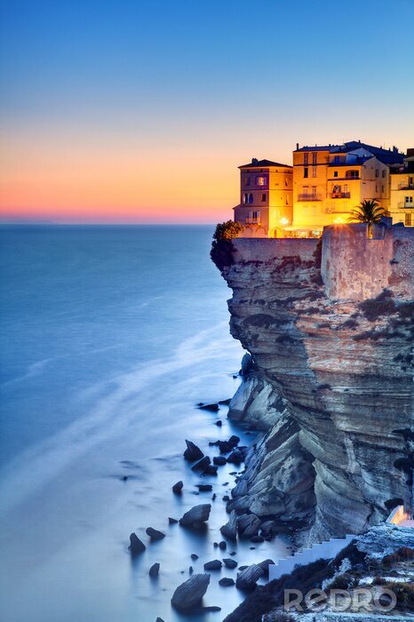 Tableau  Maisons éclairées sur les rochers