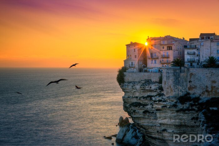 Tableau  Maisons en falaise au bord de la mer