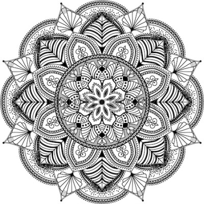 Tableau  mandala, illustration très détaillée inspirée de zentangle, motif de tatouage tribal ethnique, noir et blanc