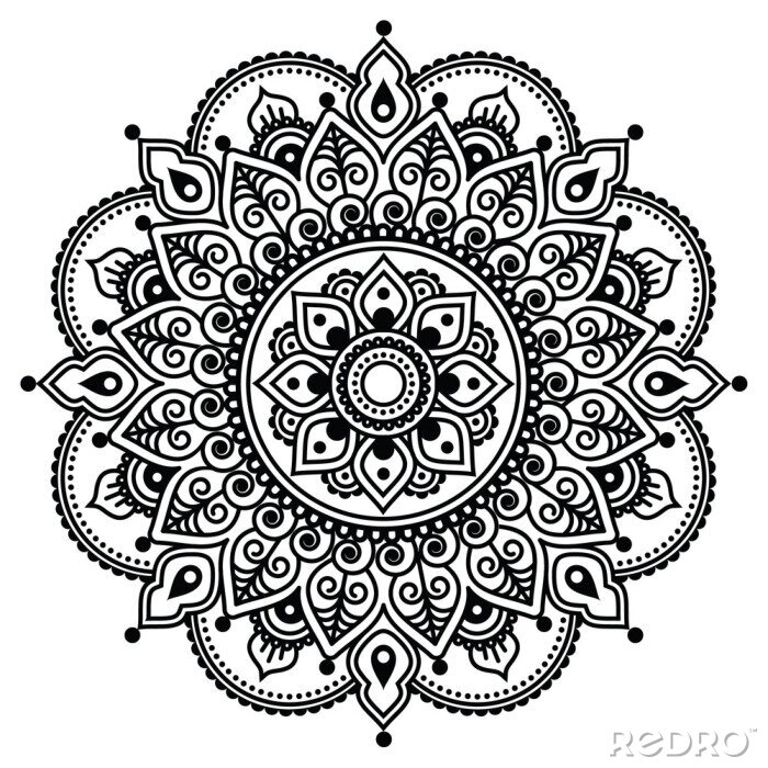 Mandala indien noir et blanc