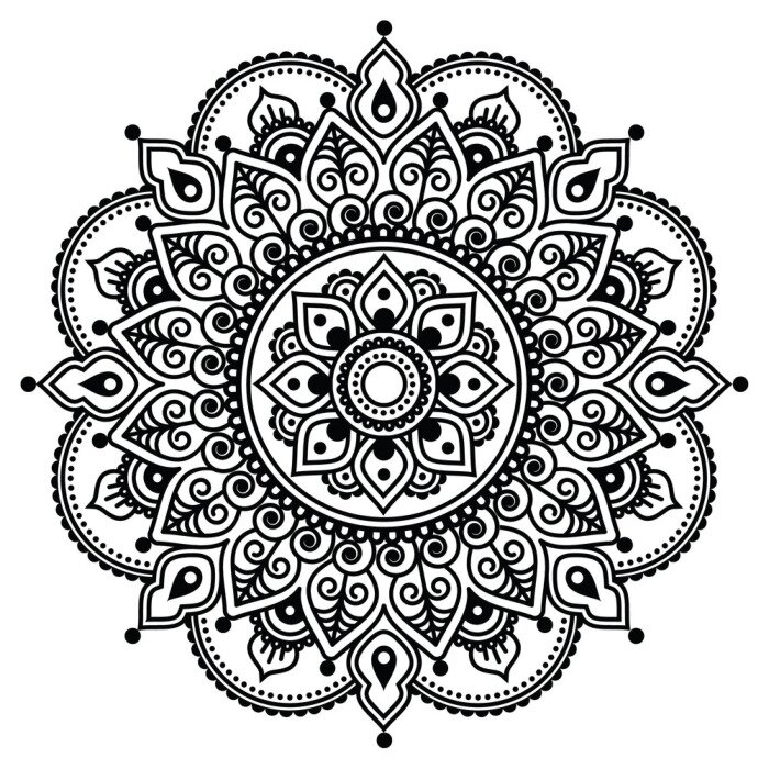 Tableau  Mandala indien noir et blanc