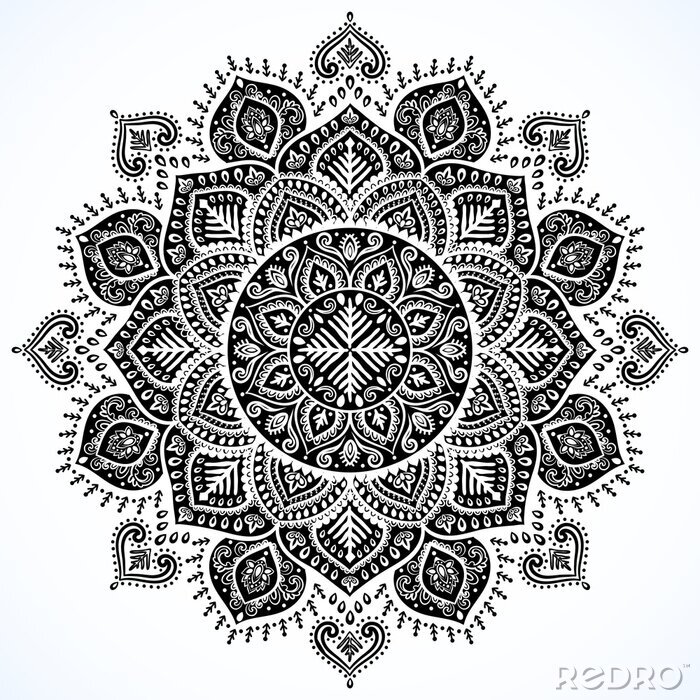 Tableau  Mandala noir et blanc sur fond blanc