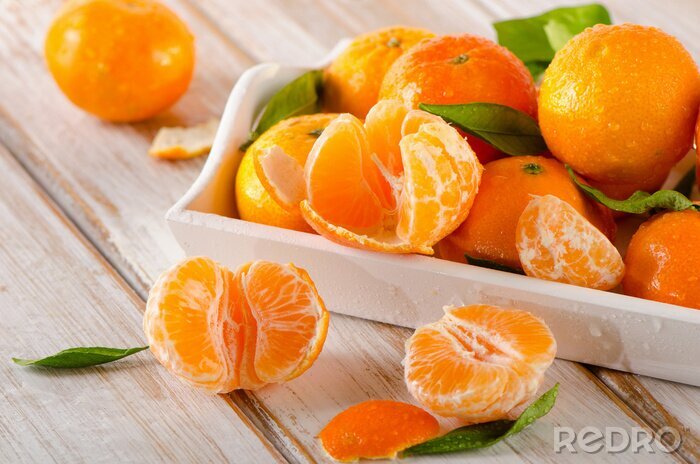 Tableau  Mandarines fraîches sur fond de bois
