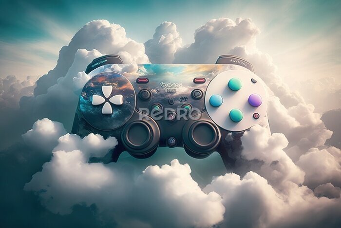 Tableau  Manette de jeu parmi les nuages composition abstraite