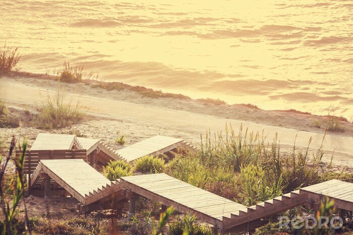 Tableau  Marches en bois sur une plage