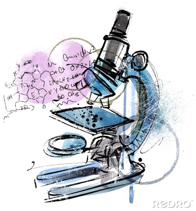 Tableau  Microscope peint à l'aquarelle