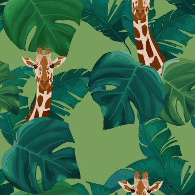 Tableau  Modèle avec des girafes et des feuilles