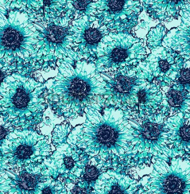 Tableau  Modèle sans couture avec des fleurs de chrysanthèmes turquoises