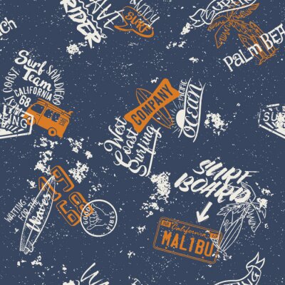 Modèle sans couture de surf sur la côte ouest, papier peint vecteur abstraite pour effet de chemise tissu grunge en calque séparé
