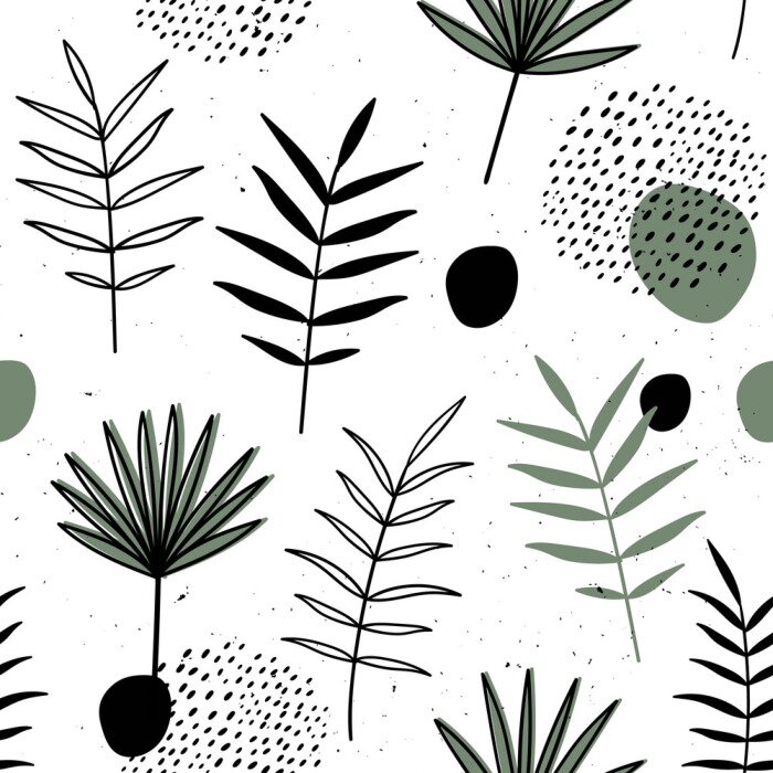 Tableau  Modèle sans couture de vecteur avec des fleurs. Motifs scandinaves. Style dessiné à la main