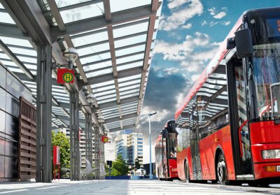 Tableau  Moderne Bushaltestelle mit Stadtbus - Gare routière urbaine