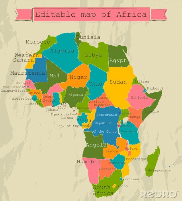 Tableau  Modifiable carte de l'Afrique avec tous les pays.