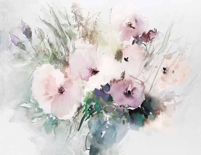 Tableau  Mohnblumen malerei aquarell strauß hell