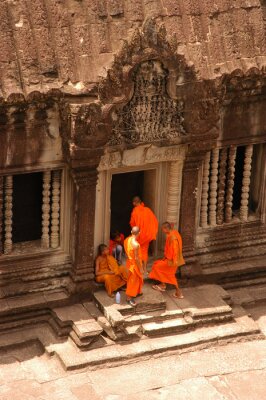 Tableau  moines à Angkor Vat