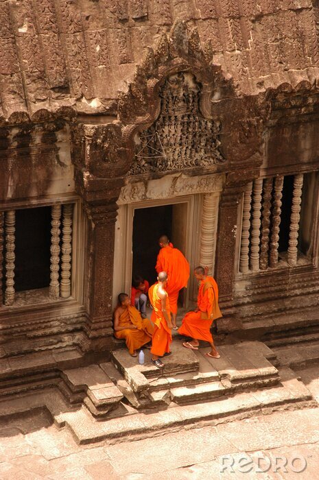 Tableau  moines à Angkor Vat