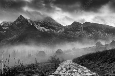 Tableau  Monts Tatras paysage montagneux en noir et blanc