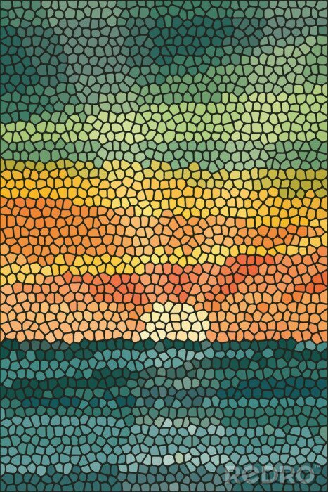 Tableau  Mosaïque avec lever de soleil sur la mer