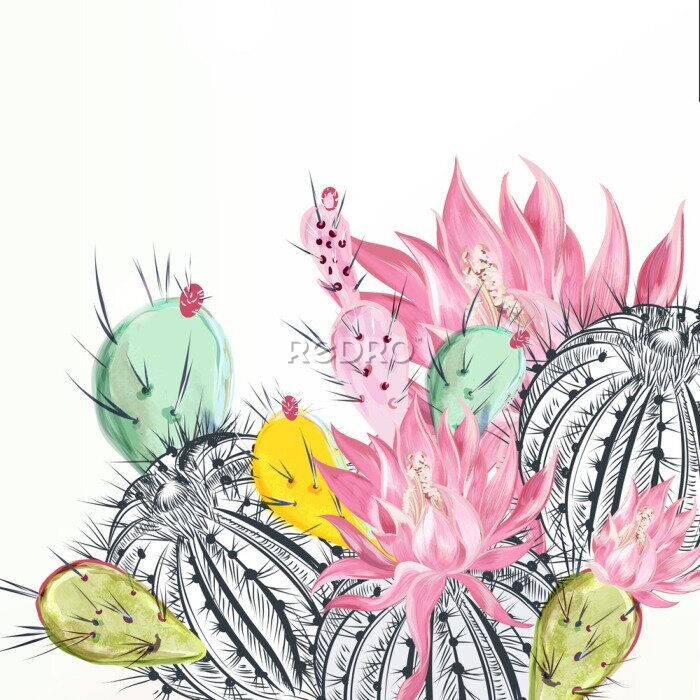 Tableau  Motif abstrait avec des cactus sur un fond blanc