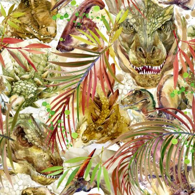 Tableau  Motif abstrait avec des dinosaures au milieu de feuilles
