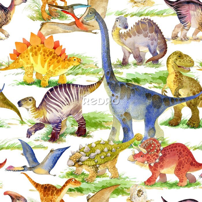 Tableau  Motif avec des dinosaures colorés