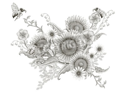 Tableau  Motif botanique avec des abeilles