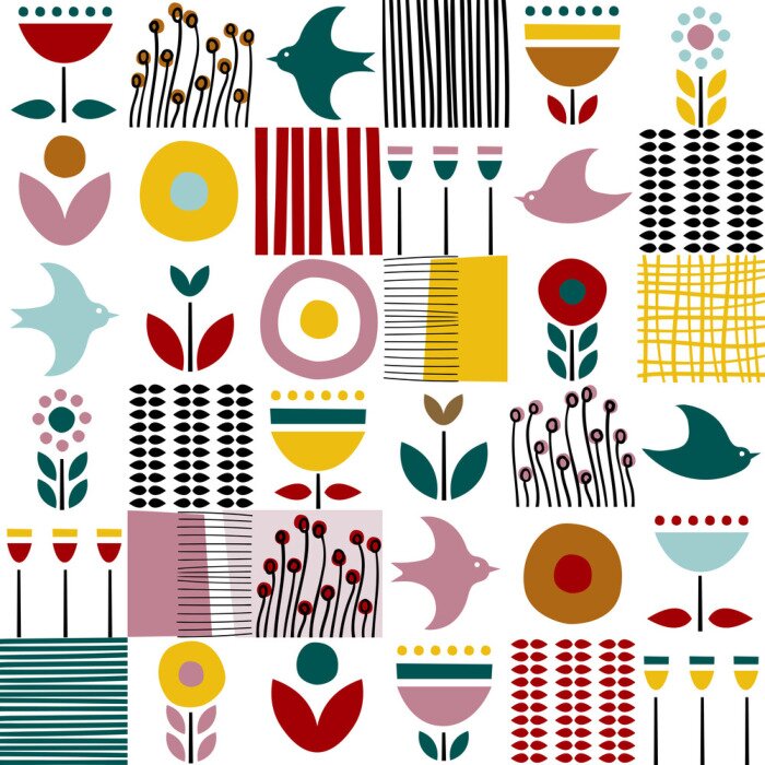 Tableau  Motif d'art populaire dans le style nordique scandinave