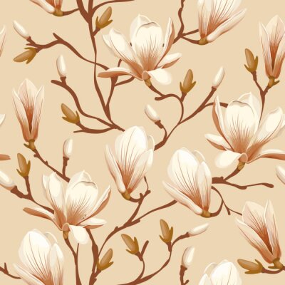 Motif de magnolias en fleurs sur fond beige