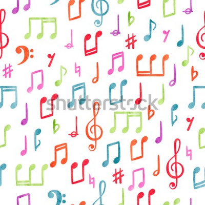 Tableau  Motif de notes de musique colorée sans soudure. Fond aquarelle musical