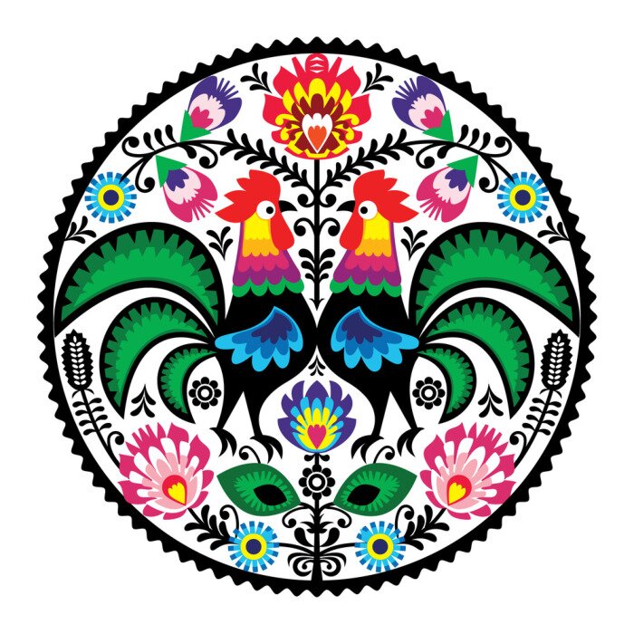 Tableau  Motif folklorique avec des fleurs et des coqs dans le style de Łowicz