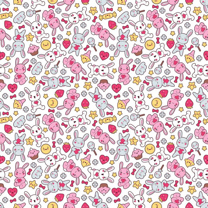 Tableau  Motif Kawaii avec lapins et bonbons