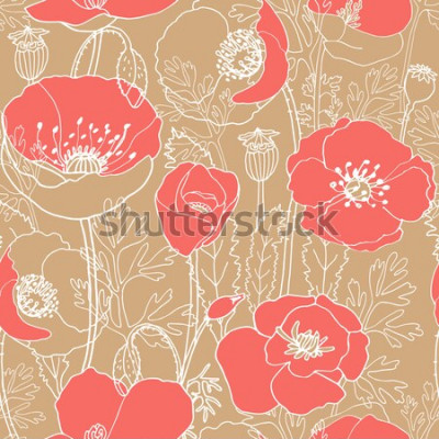 Tableau  Motif marron avec des coquelicots