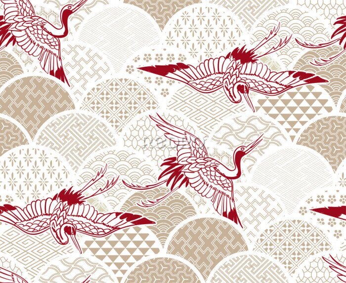 Tableau  Motif oriental avec des grues