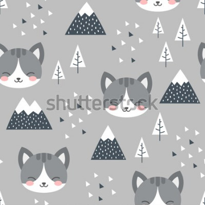 Tableau  Motif Scandi avec des chats