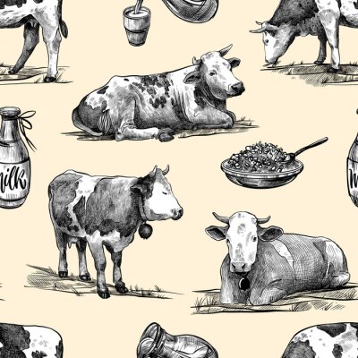 Tableau  Motif style vintage avec des vaches