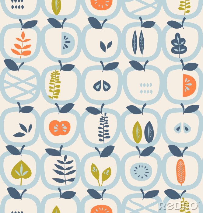 Tableau  Motif transparent avec des pommes et des feuilles