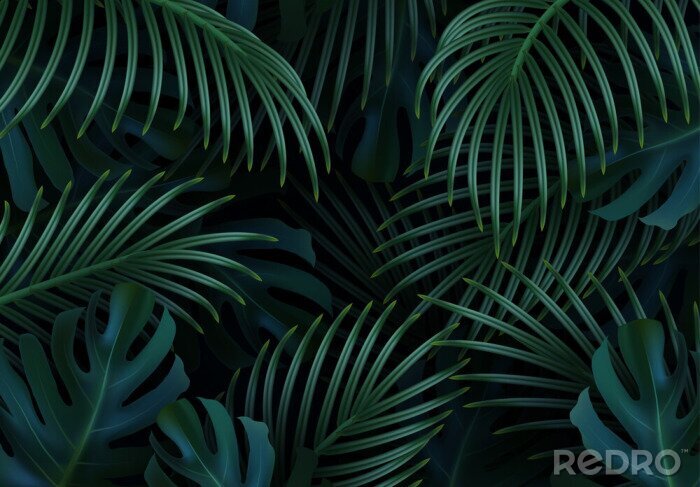 Tableau  Motif tropical avec des feuilles vertes de plantes exotiques