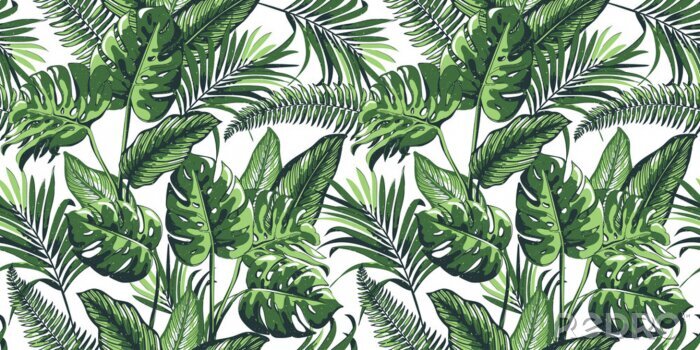 Tableau  Motif tropical sans soudure avec feuilles de palmier.