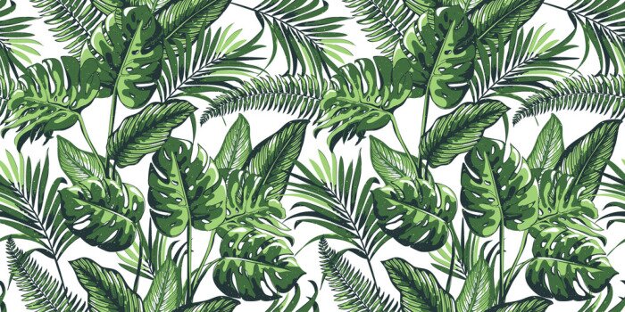 Tableau  Motif tropical sans soudure avec feuilles de palmier.