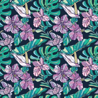 Motif tropical vectoriel coloré sans couture