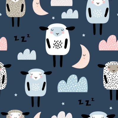 Moutons endormis sur fond sombre dans un style scandinave