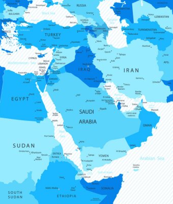 Moyen-Orient et Asie Map Blue Colors Map
