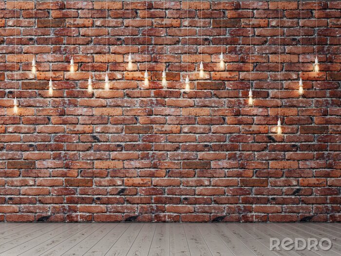 Tableau  Mur de briques avec ampoules suspendues