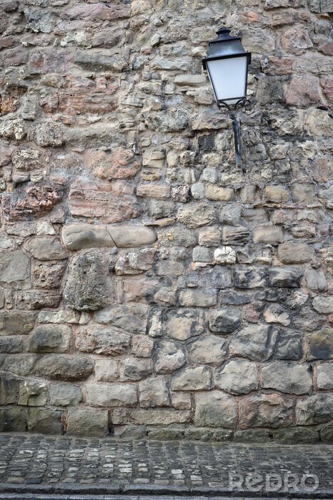 Tableau  Mur pierres et lampadaire