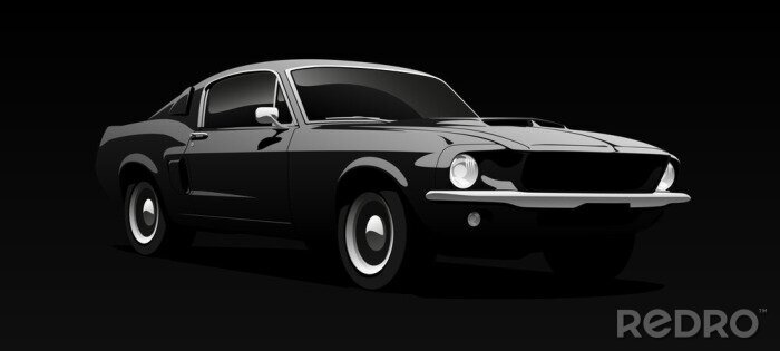 Tableau  Muscle car in black. Vector illustration.