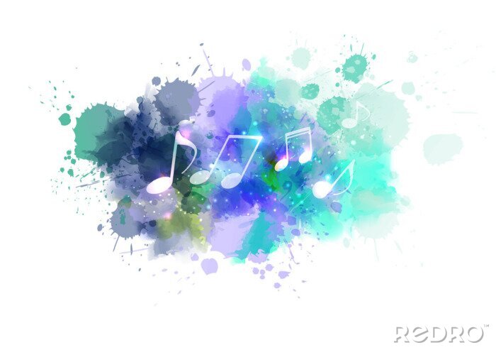 Tableau  Music notes on watercolor splash background