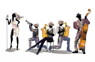 Musiciens à la fête. Groupe de jazz. Illustration vectorielle dessinés à la main.