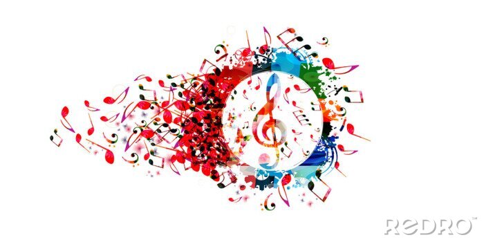 Tableau  Musique de fond coloré avec des notes de musique et conception de G-clef vector illustration. Affiche du festival de musique artistique, concert, conception créative de la clé de sol