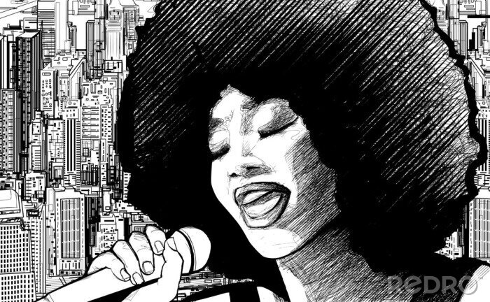 Tableau  Musique de jazz et une femme