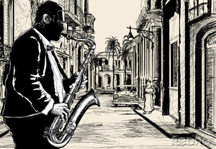 Tableau  Musique de saxophone à Cuba