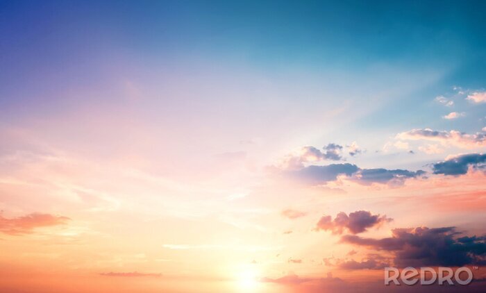 Tableau  Natural background concept: Sunset blue sky and clouds backgrounds